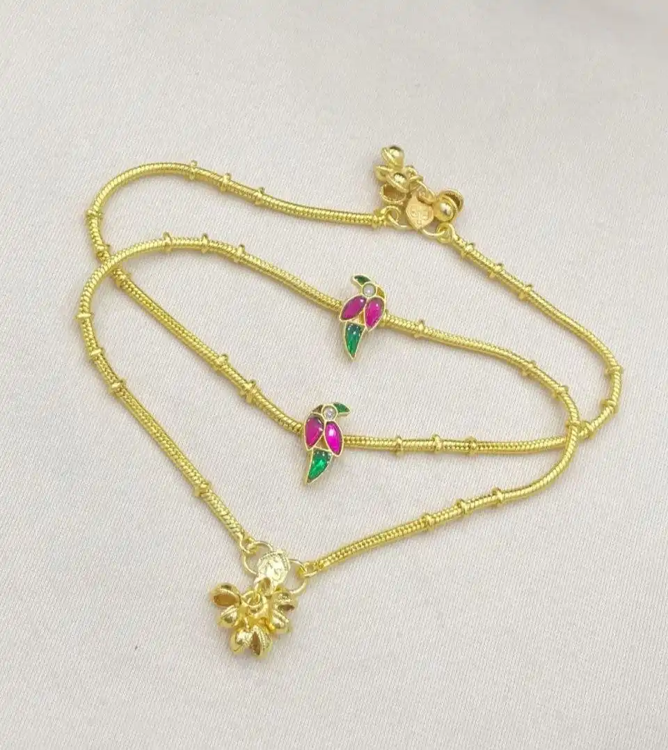 Parrot Kundan Stone Anklets